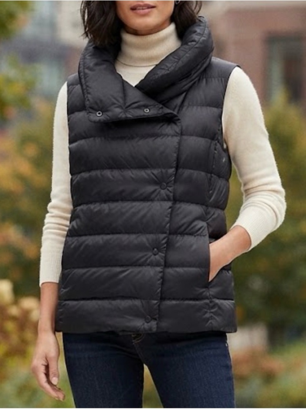 Lauren Ralph Lauren Black Asymmetric Funnel Neck Down Puffer Vest